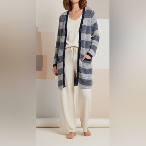 Logo by Lori Goldstein Striped Button Front Long Cardigan Size M Pockets Chunky